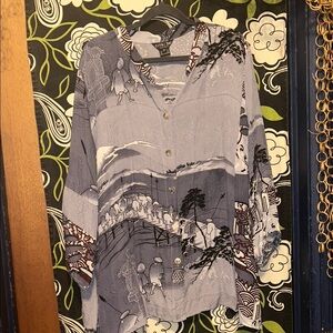 Citron Santa Monica Japanese Asian Top Gray Silk Sz 2X Avant-Garde